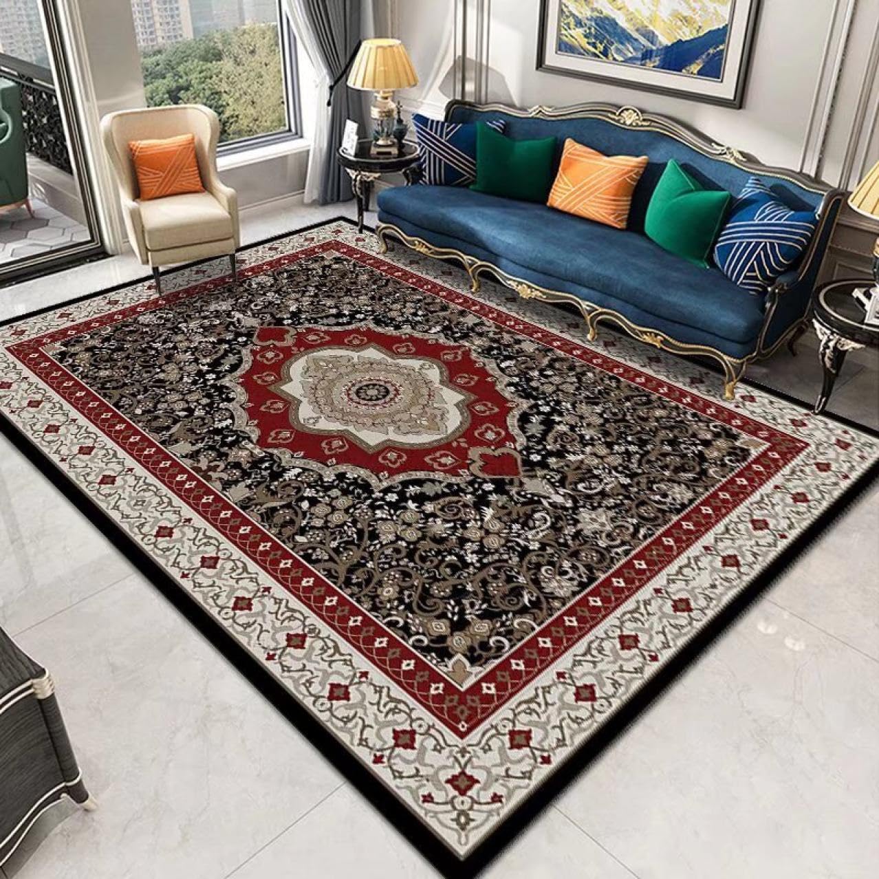 Amazon｜ラグ ペルシャ絨毯 花柄 ペルシャ柄 風 玄関 床暖対応 ホット